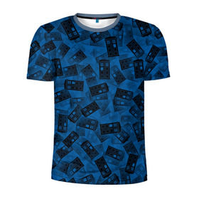 Мужская футболка 3D спортивная с принтом Будки Тардис в Белгороде, 100% полиэстер с улучшенными характеристиками | приталенный силуэт, круглая горловина, широкие плечи, сужается к линии бедра | doctor | tardis | who | доктор | кто | машина времени | паттерн | синий | туалет