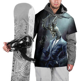 Накидка на куртку 3D с принтом Скелетон в Белгороде, 100% полиэстер |  | костюм | рога | скелет | череп