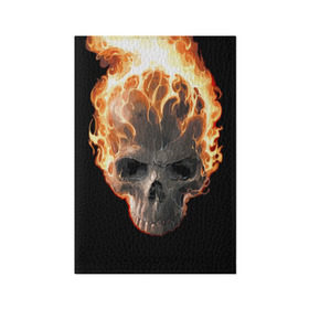 Обложка для паспорта матовая кожа с принтом Череп в огне в Белгороде, натуральная матовая кожа | размер 19,3 х 13,7 см; прозрачные пластиковые крепления | Тематика изображения на принте: background | black | death | fire | flame | skeleton | skull | огонь | пламя | скелет | фон | череп | черный