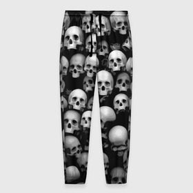 Мужские брюки 3D с принтом Черепа в Белгороде, 100% полиэстер | манжеты по низу, эластичный пояс регулируется шнурком, по бокам два кармана без застежек, внутренняя часть кармана из мелкой сетки | background | black | death | skeletons | skull | скелеты | фон | черепа | черный