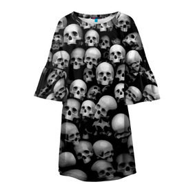 Детское платье 3D с принтом Черепа в Белгороде, 100% полиэстер | прямой силуэт, чуть расширенный к низу. Круглая горловина, на рукавах — воланы | background | black | death | skeletons | skull | скелеты | фон | черепа | черный