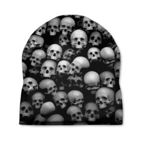 Шапка 3D с принтом Черепа в Белгороде, 100% полиэстер | универсальный размер, печать по всей поверхности изделия | background | black | death | skeletons | skull | скелеты | фон | черепа | черный