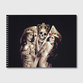 Альбом для рисования с принтом Скелетоны в Белгороде, 100% бумага
 | матовая бумага, плотность 200 мг. | background | black | cards | color | crown | death | game | girl | hearts | king | queen | skeleton | skull | spades | tattoo | девушки | игра | карты | королевы | король | короны | масть | пики | скелет | тату | фон | черви 