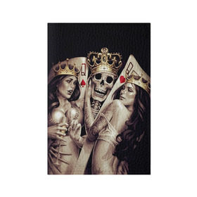 Обложка для паспорта матовая кожа с принтом Скелетоны в Белгороде, натуральная матовая кожа | размер 19,3 х 13,7 см; прозрачные пластиковые крепления | background | black | cards | color | crown | death | game | girl | hearts | king | queen | skeleton | skull | spades | tattoo | девушки | игра | карты | королевы | король | короны | масть | пики | скелет | тату | фон | черви 