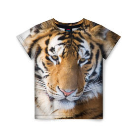 Детская футболка 3D с принтом Тигр в Белгороде, 100% гипоаллергенный полиэфир | прямой крой, круглый вырез горловины, длина до линии бедер, чуть спущенное плечо, ткань немного тянется | амурский | животные | киса | кот | котенок | кошка | пума | рысь | серый | тигр | хищник