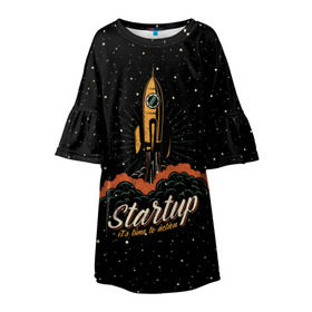 Детское платье 3D с принтом Startup Space в Белгороде, 100% полиэстер | прямой силуэт, чуть расширенный к низу. Круглая горловина, на рукавах — воланы | cosmos | galaxy | planet | rocket | space | star | взлет | галактика | звезды | корабль | космос | планета | ракета