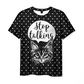 Мужская футболка 3D с принтом Stop Talking в Белгороде, 100% полиэфир | прямой крой, круглый вырез горловины, длина до линии бедер | animal | beast | cat | feline | gentleman | kitty | meow | stop | talk | джентльмен | животное | зверь | кот | котенок | котик | кошка | мяу | разговор | стоп