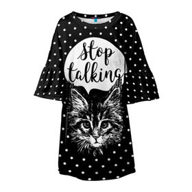 Детское платье 3D с принтом Stop Talking в Белгороде, 100% полиэстер | прямой силуэт, чуть расширенный к низу. Круглая горловина, на рукавах — воланы | animal | beast | cat | feline | gentleman | kitty | meow | stop | talk | джентльмен | животное | зверь | кот | котенок | котик | кошка | мяу | разговор | стоп