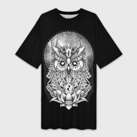 Платье-футболка 3D с принтом Королевская сова в Белгороде,  |  | Тематика изображения на принте: bird | forest | moon | nature | night | owl | queen | tatoo | wood | королева | лес | луна | ночь | природа | птица | сова | тату