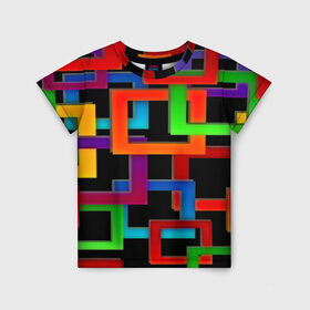 Детская футболка 3D с принтом Check maze в Белгороде, 100% гипоаллергенный полиэфир | прямой крой, круглый вырез горловины, длина до линии бедер, чуть спущенное плечо, ткань немного тянется | квадраты | паттерн | разноцветный | яркий