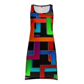 Платье-майка 3D с принтом Check maze в Белгороде, 100% полиэстер | полуприлегающий силуэт, широкие бретели, круглый вырез горловины, удлиненный подол сзади. | квадраты | паттерн | разноцветный | яркий