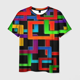 Мужская футболка 3D с принтом Check maze в Белгороде, 100% полиэфир | прямой крой, круглый вырез горловины, длина до линии бедер | квадраты | паттерн | разноцветный | яркий