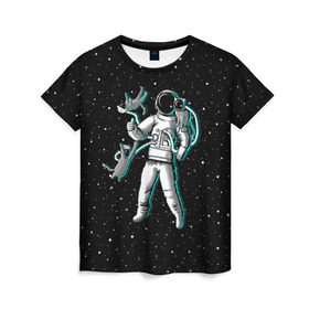 Женская футболка 3D с принтом Космонавт с котами в Белгороде, 100% полиэфир ( синтетическое хлопкоподобное полотно) | прямой крой, круглый вырез горловины, длина до линии бедер | astronaut | cat | cosmonaut | cosmos | galaxy | kitty | planet | space | star | астронавт | галактика | звезды | космонавт | космос | кот | кошка | планета | скафандр