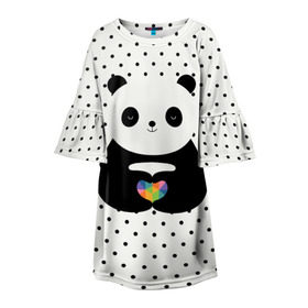 Детское платье 3D с принтом Любовь панды в Белгороде, 100% полиэстер | прямой силуэт, чуть расширенный к низу. Круглая горловина, на рукавах — воланы | animal | bear | beast | forest | heart | love | nature | panda | животное | зверь | лес | любовь | медведь | панда | природа | сердце | страсть