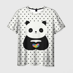 Мужская футболка 3D с принтом Любовь панды в Белгороде, 100% полиэфир | прямой крой, круглый вырез горловины, длина до линии бедер | animal | bear | beast | forest | heart | love | nature | panda | животное | зверь | лес | любовь | медведь | панда | природа | сердце | страсть