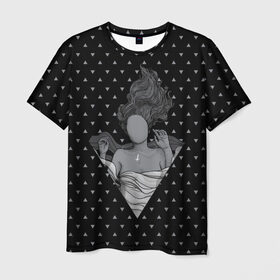 Мужская футболка 3D с принтом Молчаливая душа в Белгороде, 100% полиэфир | прямой крой, круглый вырез горловины, длина до линии бедер | geometry | girl | hipster | silence | soul | triangle | women | геометрия | девочка | девушка | душа | женщина | молчание | треугольник | хипстер