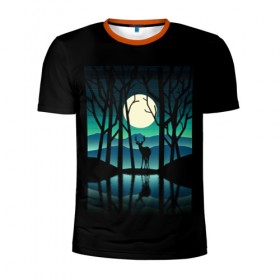 Мужская футболка 3D спортивная с принтом Ночная природа в Белгороде, 100% полиэстер с улучшенными характеристиками | приталенный силуэт, круглая горловина, широкие плечи, сужается к линии бедра | forest | lake | moon | nature | night | star | wood | звезды | лес | луна | ночь | озеро | природа