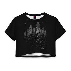 Женская футболка 3D укороченная с принтом Ночной город в Белгороде, 100% полиэстер | круглая горловина, длина футболки до линии талии, рукава с отворотами | city | dark | galaxy | moon | night | planet | space | town | галактика | город | звезды | космос | луна | ночь | свет | столица | тьма