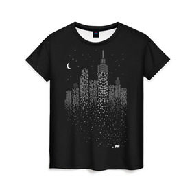 Женская футболка 3D с принтом Ночной город в Белгороде, 100% полиэфир ( синтетическое хлопкоподобное полотно) | прямой крой, круглый вырез горловины, длина до линии бедер | city | dark | galaxy | moon | night | planet | space | town | галактика | город | звезды | космос | луна | ночь | свет | столица | тьма