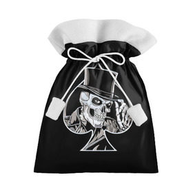 Подарочный 3D мешок с принтом Скелетон в Белгороде, 100% полиэстер | Размер: 29*39 см | background | black | card | cylinder | death | game | hat | skeleton | skull | spades | suit | игра | карты | масть | пики | скелет | фон | цилиндр | череп | черный | шляпа