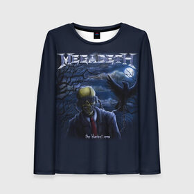 Женский лонгслив 3D с принтом Megadeth. The Blackest Crow в Белгороде, 100% полиэстер | длинные рукава, круглый вырез горловины, полуприлегающий силуэт | dave | megadeth | metal | mustaine | rattlehead | rock | thrash | vic | дейв | мастейн | мегадет | метал | рок | треш