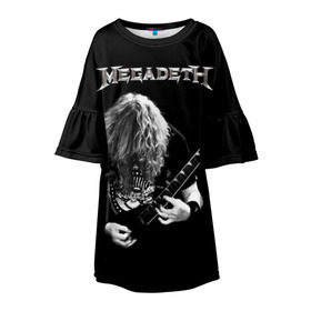 Детское платье 3D с принтом Dave Mustaine в Белгороде, 100% полиэстер | прямой силуэт, чуть расширенный к низу. Круглая горловина, на рукавах — воланы | Тематика изображения на принте: dave | megadeth | metal | mustaine | rattlehead | rock | thrash | vic | дейв | мастейн | мегадет | метал | рок | треш