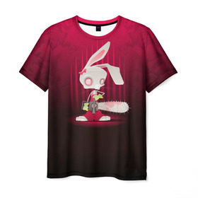 Мужская футболка 3D с принтом Заяц с бензопилой в Белгороде, 100% полиэфир | прямой крой, круглый вырез горловины, длина до линии бедер | бензопила | девушке | зайка | заяц | красная | мульт | мультфильм | прикол | ужас | цветы