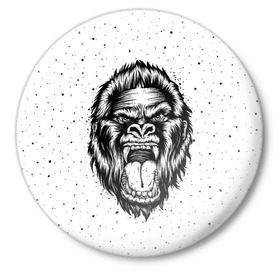 Значок с принтом Рык гориллы в Белгороде,  металл | круглая форма, металлическая застежка в виде булавки | Тематика изображения на принте: animal | beast | gorilla | head | monkey | nature | rage | roar | голова | горилла | жиивотное | зверь | обезьяна | природа | рык | ярость