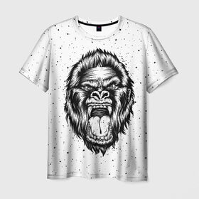 Мужская футболка 3D с принтом Рык гориллы в Белгороде, 100% полиэфир | прямой крой, круглый вырез горловины, длина до линии бедер | Тематика изображения на принте: animal | beast | gorilla | head | monkey | nature | rage | roar | голова | горилла | жиивотное | зверь | обезьяна | природа | рык | ярость