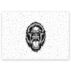 Поздравительная открытка с принтом Рык гориллы в Белгороде, 100% бумага | плотность бумаги 280 г/м2, матовая, на обратной стороне линовка и место для марки
 | animal | beast | gorilla | head | monkey | nature | rage | roar | голова | горилла | жиивотное | зверь | обезьяна | природа | рык | ярость
