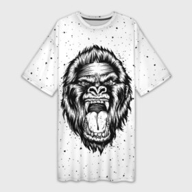 Платье-футболка 3D с принтом Рык гориллы в Белгороде,  |  | animal | beast | gorilla | head | monkey | nature | rage | roar | голова | горилла | жиивотное | зверь | обезьяна | природа | рык | ярость