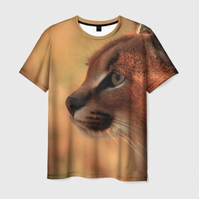 Мужская футболка 3D с принтом Рысь в Белгороде, 100% полиэфир | прямой крой, круглый вырез горловины, длина до линии бедер | амурский | животные | киса | кот | котенок | кошка | пума | рысь | серый | тигр | хищник