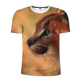 Мужская футболка 3D спортивная с принтом Рысь в Белгороде, 100% полиэстер с улучшенными характеристиками | приталенный силуэт, круглая горловина, широкие плечи, сужается к линии бедра | амурский | животные | киса | кот | котенок | кошка | пума | рысь | серый | тигр | хищник