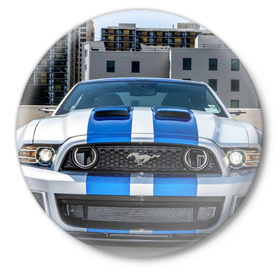 Значок с принтом Ford Shelby в Белгороде,  металл | круглая форма, металлическая застежка в виде булавки | Тематика изображения на принте: ford | mustang | shelby | авто | автомобили | машины | новинки | полоски | фары | форд