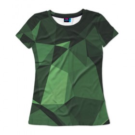 Женская футболка 3D с принтом Абстракция в Белгороде, 100% полиэфир ( синтетическое хлопкоподобное полотно) | прямой крой, круглый вырез горловины, длина до линии бедер | геометрия | зелёный