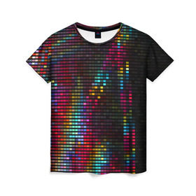 Женская футболка 3D с принтом neon-abstract в Белгороде, 100% полиэфир ( синтетическое хлопкоподобное полотно) | прямой крой, круглый вырез горловины, длина до линии бедер | пиксельный