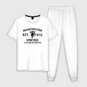 Мужская пижама хлопок с принтом Manchester United - Est.1878 (Чёрный) в Белгороде, 100% хлопок | брюки и футболка прямого кроя, без карманов, на брюках мягкая резинка на поясе и по низу штанин
 | manchester united | манчестер юнайтед | футбол
