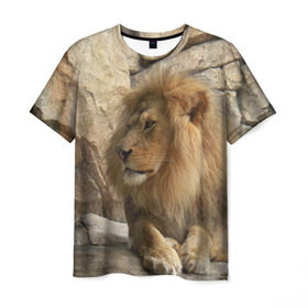 Мужская футболка 3D с принтом Лев в Белгороде, 100% полиэфир | прямой крой, круглый вырез горловины, длина до линии бедер | Тематика изображения на принте: амурский | животные | киса | кот | котенок | кошка | лев | львица | пума | рысь | серый | тигр | хищник