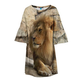 Детское платье 3D с принтом Лев в Белгороде, 100% полиэстер | прямой силуэт, чуть расширенный к низу. Круглая горловина, на рукавах — воланы | амурский | животные | киса | кот | котенок | кошка | лев | львица | пума | рысь | серый | тигр | хищник