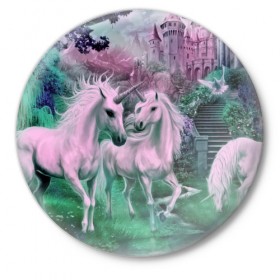 Значок с принтом Единорог в Белгороде,  металл | круглая форма, металлическая застежка в виде булавки | единорог | лошадь | сказка | фантастика