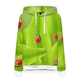 Женская толстовка 3D с принтом Жучки на травке в Белгороде, 100% полиэстер  | двухслойный капюшон со шнурком для регулировки, мягкие манжеты на рукавах и по низу толстовки, спереди карман-кенгуру с мягким внутренним слоем. | жук | зеленый | зелень | красный | насекомые | природа