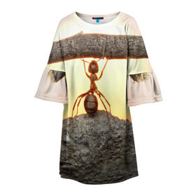 Детское платье 3D с принтом Муравей в Белгороде, 100% полиэстер | прямой силуэт, чуть расширенный к низу. Круглая горловина, на рукавах — воланы | ветка | жук | закат | камень | муравей | насекомые | природа
