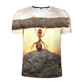 Мужская футболка 3D спортивная с принтом Муравей в Белгороде, 100% полиэстер с улучшенными характеристиками | приталенный силуэт, круглая горловина, широкие плечи, сужается к линии бедра | ветка | жук | закат | камень | муравей | насекомые | природа