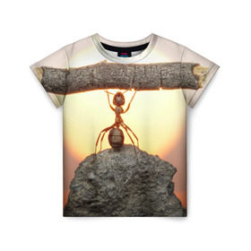 Детская футболка 3D с принтом Муравей в Белгороде, 100% гипоаллергенный полиэфир | прямой крой, круглый вырез горловины, длина до линии бедер, чуть спущенное плечо, ткань немного тянется | ветка | жук | закат | камень | муравей | насекомые | природа