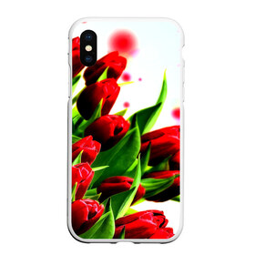 Чехол для iPhone XS Max матовый с принтом Тюльпаны в Белгороде, Силикон | Область печати: задняя сторона чехла, без боковых панелей | flower | букет | весна | красные | цветочки | цветы