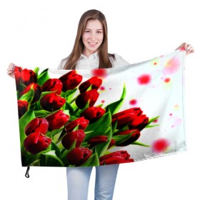 Флаг 3D с принтом Тюльпаны в Белгороде, 100% полиэстер | плотность ткани — 95 г/м2, размер — 67 х 109 см. Принт наносится с одной стороны | flower | букет | весна | красные | цветочки | цветы