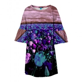 Детское платье 3D с принтом Поле тюльпанов в Белгороде, 100% полиэстер | прямой силуэт, чуть расширенный к низу. Круглая горловина, на рукавах — воланы | Тематика изображения на принте: flower | весна | поле | полевой цветок | природа | цветочки | цветы