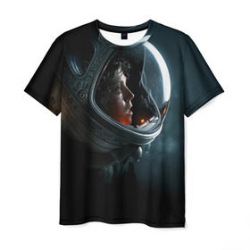 Мужская футболка 3D с принтом Девушка космонавт в Белгороде, 100% полиэфир | прямой крой, круглый вырез горловины, длина до линии бедер | Тематика изображения на принте: alien | космос | рипли | скафандр | чужой