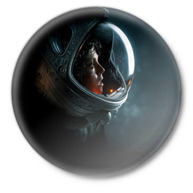 Значок с принтом Девушка космонавт в Белгороде,  металл | круглая форма, металлическая застежка в виде булавки | alien | космос | рипли | скафандр | чужой