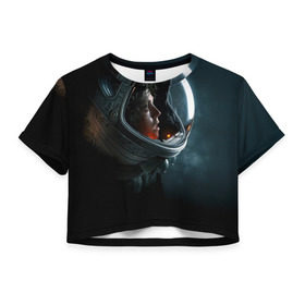 Женская футболка 3D укороченная с принтом Девушка космонавт в Белгороде, 100% полиэстер | круглая горловина, длина футболки до линии талии, рукава с отворотами | Тематика изображения на принте: alien | космос | рипли | скафандр | чужой
